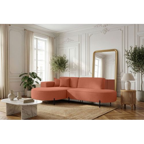 Canapé D'angle Gauche 4 Places Marlon En Tissu Bouclette - Terracotta