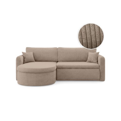 Canapé D'angle Reversible Convertible 4 Places Vera En Velours Cotelé - Taupe
