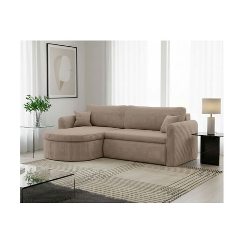 Canapé D'angle Reversible Convertible 4 Places Vera En Velours Cotelé - Taupe