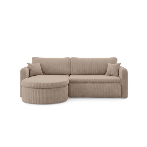 Canapé D'angle Reversible Convertible 4 Places Vera En Velours Cotelé - Taupe