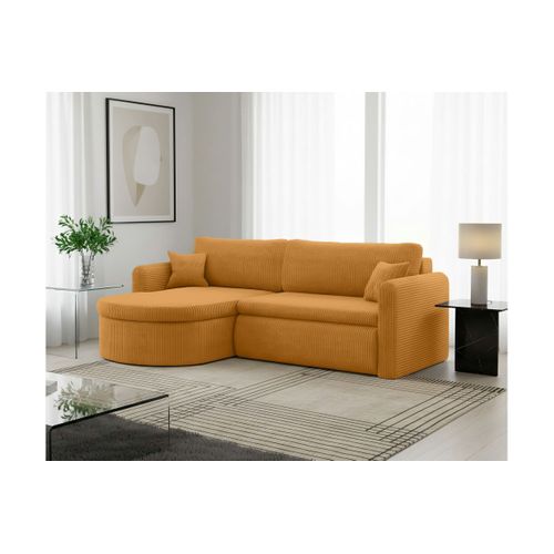 Canapé D'angle Reversible Convertible 4 Places Vera En Velours Cotelé - Jaune