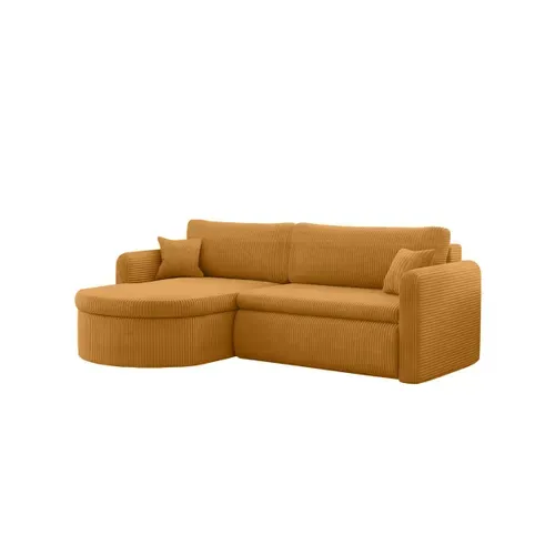 Canapé D'angle Reversible Convertible 4 Places Vera En Velours Cotelé - Jaune