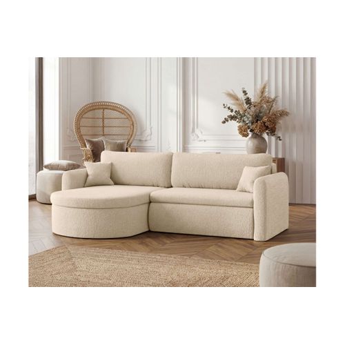 Canapé D'angle Reversible Convertible 4 Places Vera En Tissu Bouclette - Beige