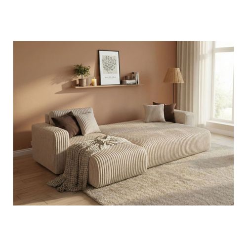 Canapé D'angle Conv Et Réversible 4p Alya Velours Cotelé Épais Beige