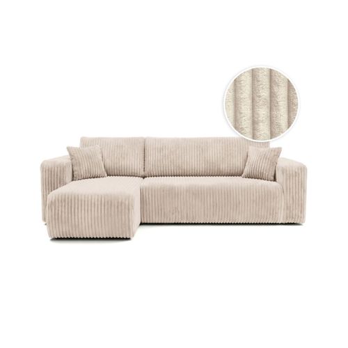 Canapé D'angle Conv Et Réversible 4p Alya Velours Cotelé Épais Beige