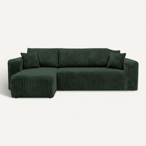 Canapé D'angle Conv Et Réversible 4p Alya Velours Cotelé épais Vert Foncé