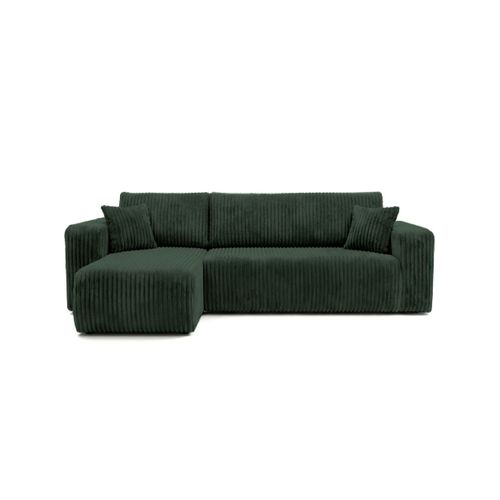 Canapé D'angle Conv Et Réversible 4p Alya Velours Cotelé épais Vert Foncé