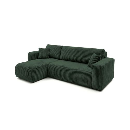 Canapé D'angle Conv Et Réversible 4p Alya Velours Cotelé épais Vert Foncé