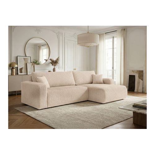 Canapé D'angle Réversible Conv 5p Alya En Velours Cotelé épais Beige