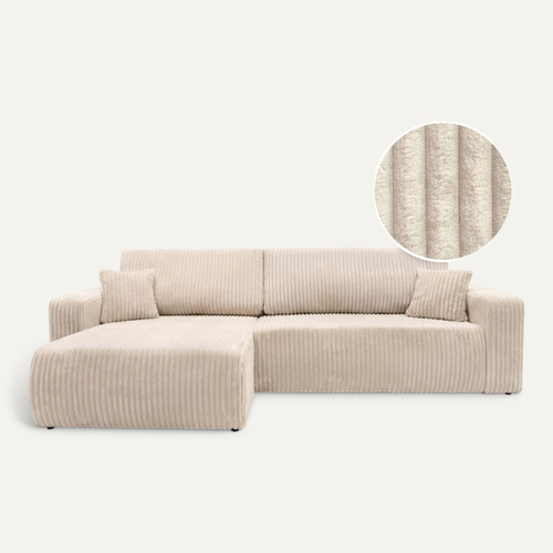 Canapé D'angle Réversible Conv 5p Alya En Velours Cotelé épais Beige