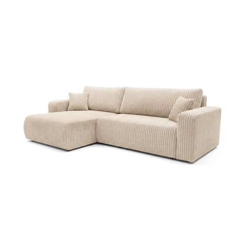 Canapé D'angle Réversible Conv 5p Alya En Velours Cotelé épais Beige