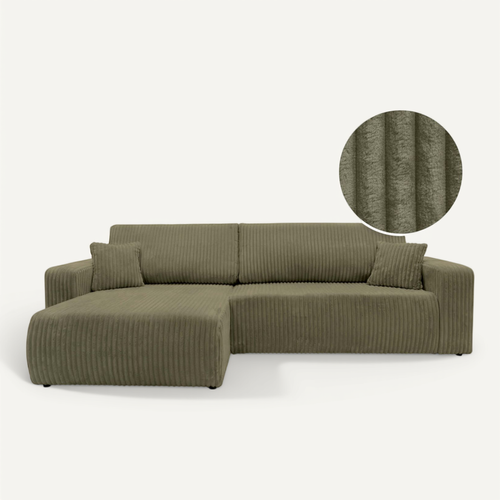 Canapé D'angle Réversible Conv 5p Alya En Velours Cotelé épais Vert Kaki