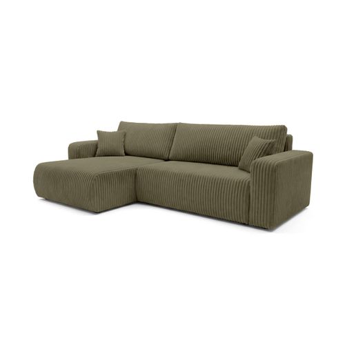 Canapé D'angle Réversible Conv 5p Alya En Velours Cotelé épais Vert Kaki