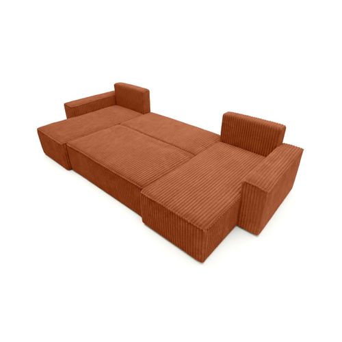 Canapé D'angle Panoramique Convertible 6 Places Farah En Velours Cotelé épais - Terracotta
