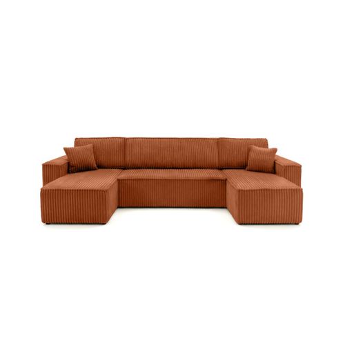 Canapé D'angle Panoramique Convertible 6 Places Farah En Velours Cotelé épais - Terracotta
