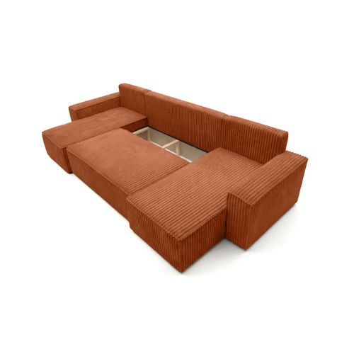 Canapé D'angle Panoramique Convertible 6 Places Farah En Velours Cotelé épais - Terracotta