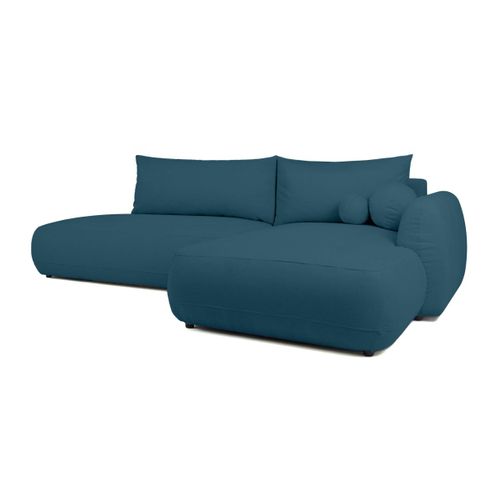 Fabio - Canapé D'angle Convertible 5 Places En Tissu Bleu