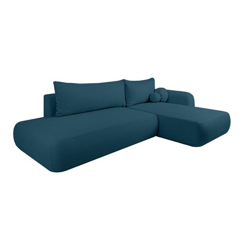 Fabio - Canapé D'angle Convertible 5 Places En Tissu Bleu
