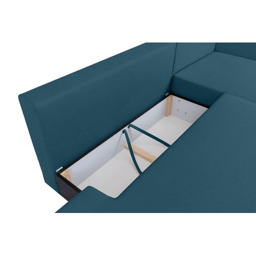 Fabio - Canapé D'angle Convertible 5 Places En Tissu Bleu