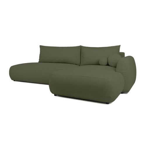 Fabio - Canapé D'angle Convertible 5 Places En Tissu Vert