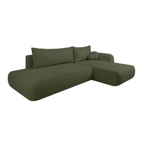 Fabio - Canapé D'angle Convertible 5 Places En Tissu Vert