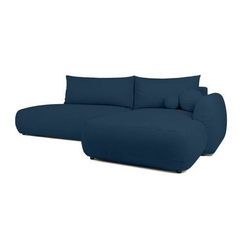 Fabio - Canapé D'angle Convertible 5 Places En Tissu Texturé Bleu