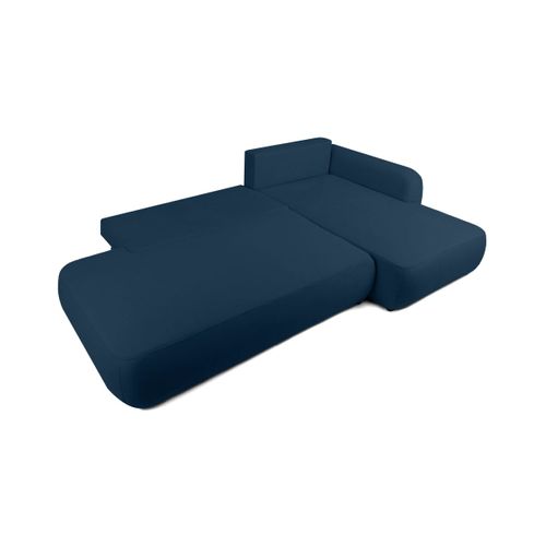 Fabio - Canapé D'angle Convertible 5 Places En Tissu Texturé Bleu