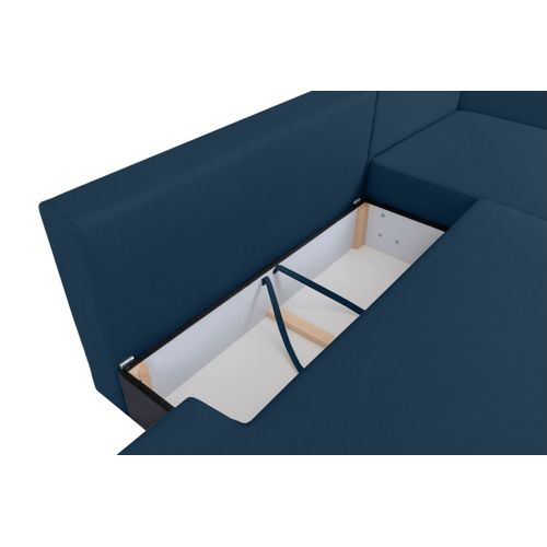 Fabio - Canapé D'angle Convertible 5 Places En Tissu Texturé Bleu
