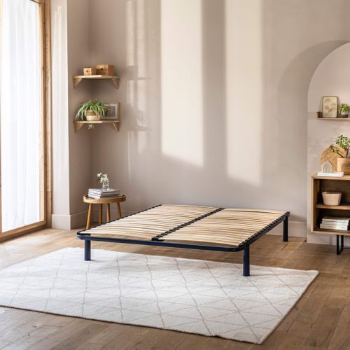 Sommier Cadre à Lattes Métal Bleu Marine 130 X 200