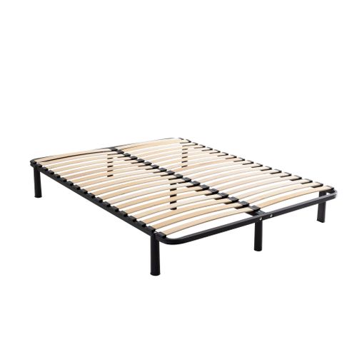 Sommier Cadre à Lattes En Kit Avec Pieds Noir 160x200
