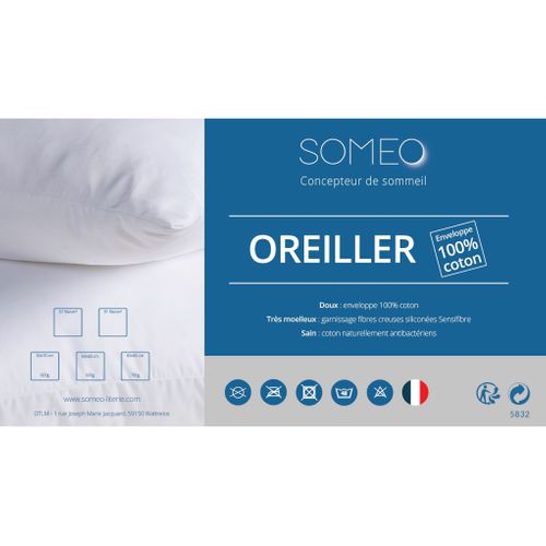 Lot De 2 Oreillers Confort Enveloppe Coton 50x70