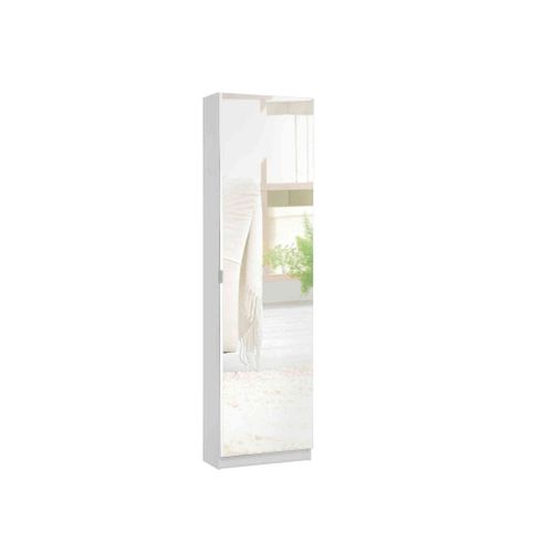 Meuble à Chaussures Effet Bois Avec Miroir Et 6 Espaces De Rangement, Coloris Blanc