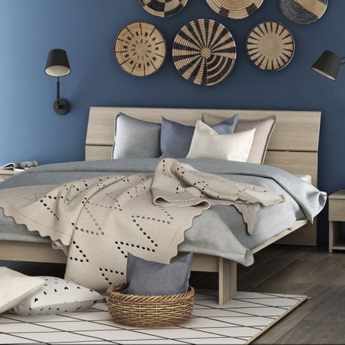 Lit Avec Tête De Lit En Bois Chêne Shannon 140x200 Cm