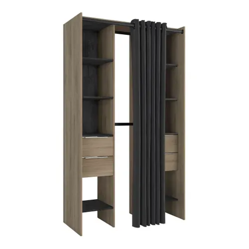 Dressing Ouvert Avec Rideau, Extensible En Bois Imitation Chêne
