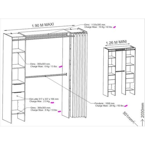 Dressing Ouvert Avec Rideau, Extensible En Bois Imitation Chêne