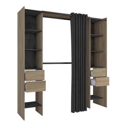 Dressing Ouvert Avec Rideau, Extensible En Bois Imitation Chêne