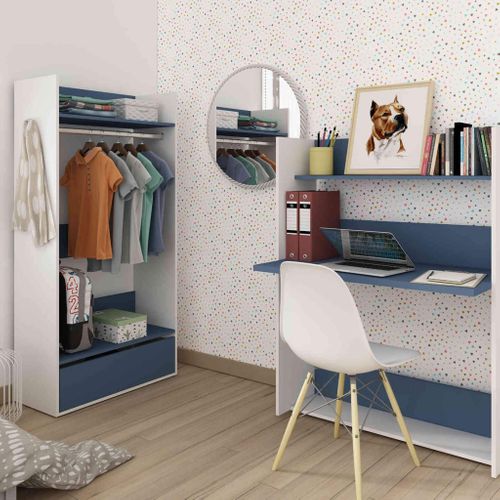 Dressing Avec Penderie, 1 Tiroir Bleu