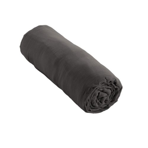 Drap Housse Double Gaze De Coton Gris Anthracite 90x190 Cm