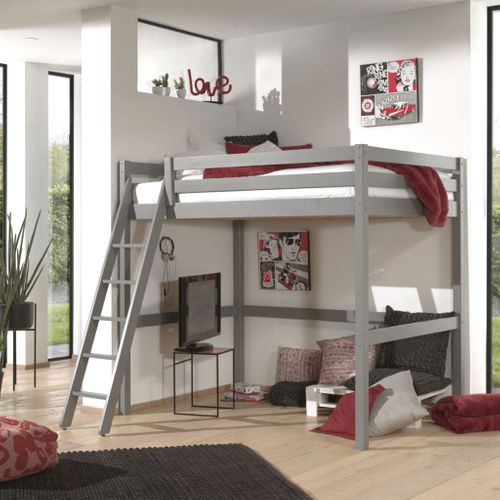 Lit Mezzanine En Bois Massif Gris 140x200
