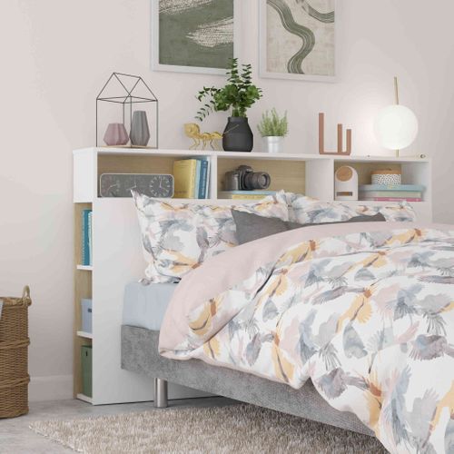 Tête De Lit Avec Niches De Rangement En Bois Blanc Et Imitation Chêne 160 Cm