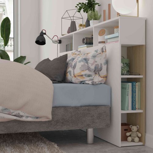 Tête De Lit Avec Niches De Rangement En Bois Blanc Et Imitation Chêne 160 Cm
