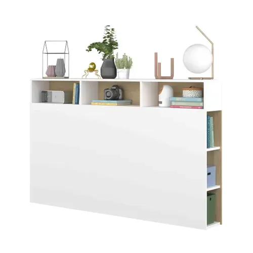 Tête De Lit Avec Niches De Rangement En Bois Blanc Et Imitation Chêne 160 Cm