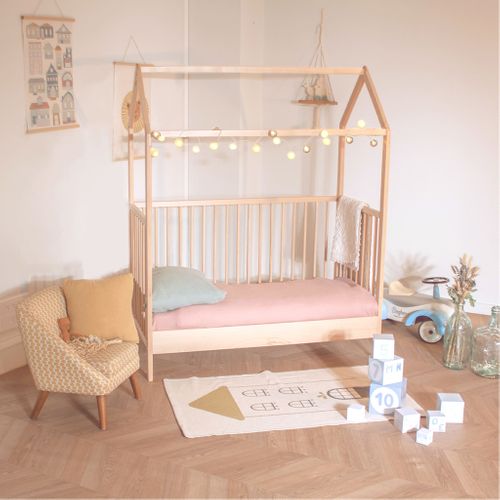 Lit Cabane évolutif En Bois Massif Bois Clair 60x120