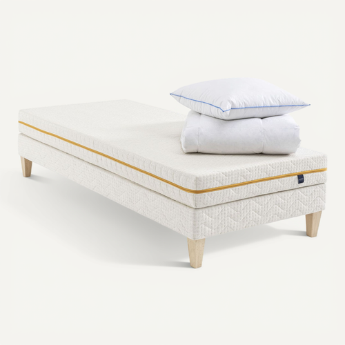 Ensemble Matelas Mousse Recyclée, Sommier, Pieds, Couette Et Oreiller Aube 400 Soutien Très Ferme 90