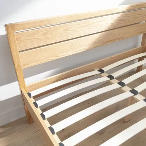 Lit Avec Tête De Lit Intégrée En Mdf Plaquage Chêne Et Pieds En Bois Massif 160x200 - Lt17013