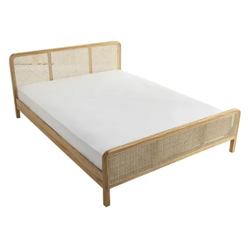 Lit En Pin Massif Avec Cannage Bois Naturel Anna 140x190