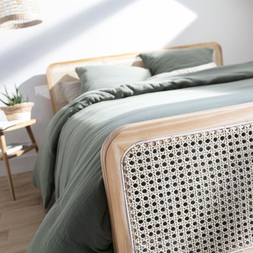 Lit En Pin Massif Avec Cannage Bois Naturel Anna 140x190