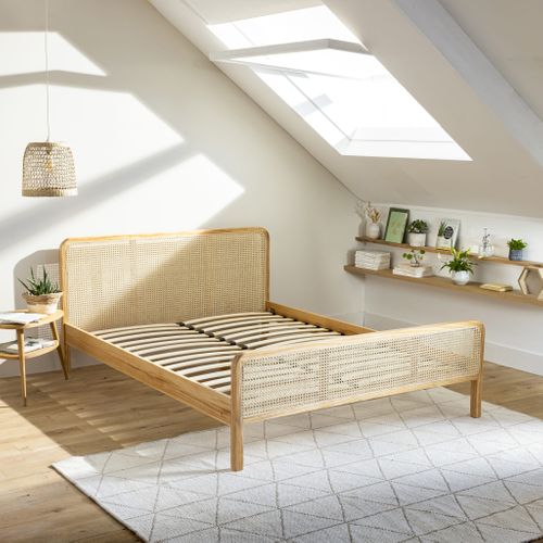 Lit En Pin Massif Avec Cannage Bois Naturel Anna 140x190