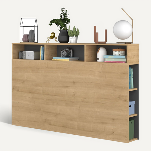 Tête De Lit Avec Niches De Rangement En Bois Clair Et Gris 160 Cm