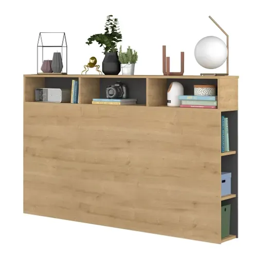 Tête De Lit Avec Niches De Rangement En Bois Clair Et Gris 160 Cm